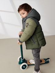 Green Colourblock Borg Fleece Lined Shower Resistant Hooded Padded Coat (3mths-7yrs) - Image 2 of 11