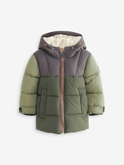 Green Colourblock Borg Fleece Lined Shower Resistant Hooded Padded Coat (3mths-7yrs) - Image 5 of 11