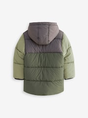 Green Colourblock Borg Fleece Lined Shower Resistant Hooded Padded Coat (3mths-7yrs) - Image 7 of 11