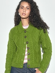 Green Cable Knit Long Sleeve Cardigan - Image 1 of 7