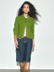 Green Cable Knit Long Sleeve Cardigan - Image 2 of 7