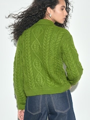 Green Cable Knit Long Sleeve Cardigan - Image 3 of 7