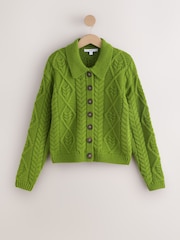 Green Cable Knit Long Sleeve Cardigan - Image 5 of 7