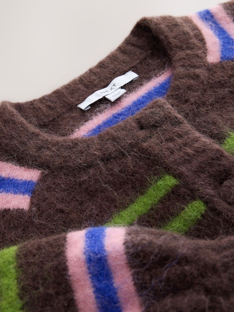 Čokoladno smeđa Stripe - Bombaški kardigan s dugim rukavima i okruglim izrezom - Slika 2 od 3 Čokoladno smeđa Stripe - Bombaški kardigan s dugim rukavima i okruglim izrezom - Slika 2 od 3