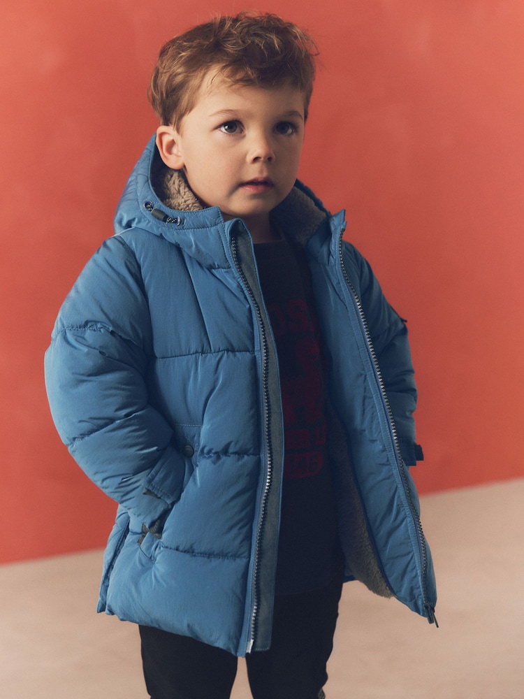 Blue Borg Fleece Lined Shower Resistant Hooded Padded Coat (3mths-7yrs) - Image 1 of 11