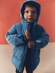 Blue Borg Fleece Lined Shower Resistant Hooded Padded Coat (3mths-7yrs) - Image 2 of 11