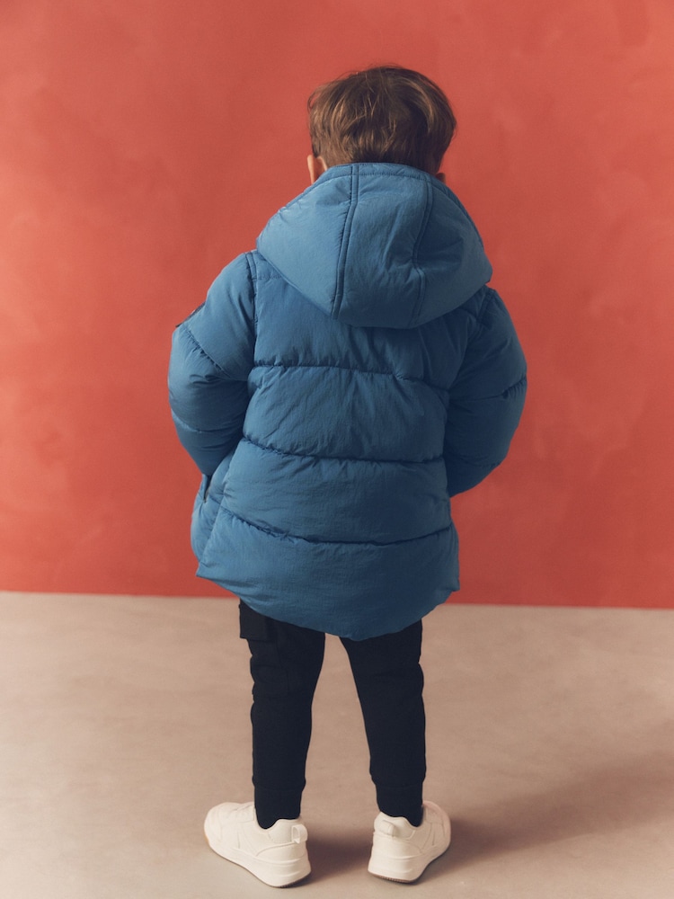 Blue Borg Fleece Lined Shower Resistant Hooded Padded Coat (3mths-7yrs) - Image 3 of 11