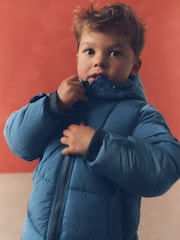 Blue Borg Fleece Lined Shower Resistant Hooded Padded Coat (3mths-7yrs) - Image 4 of 11