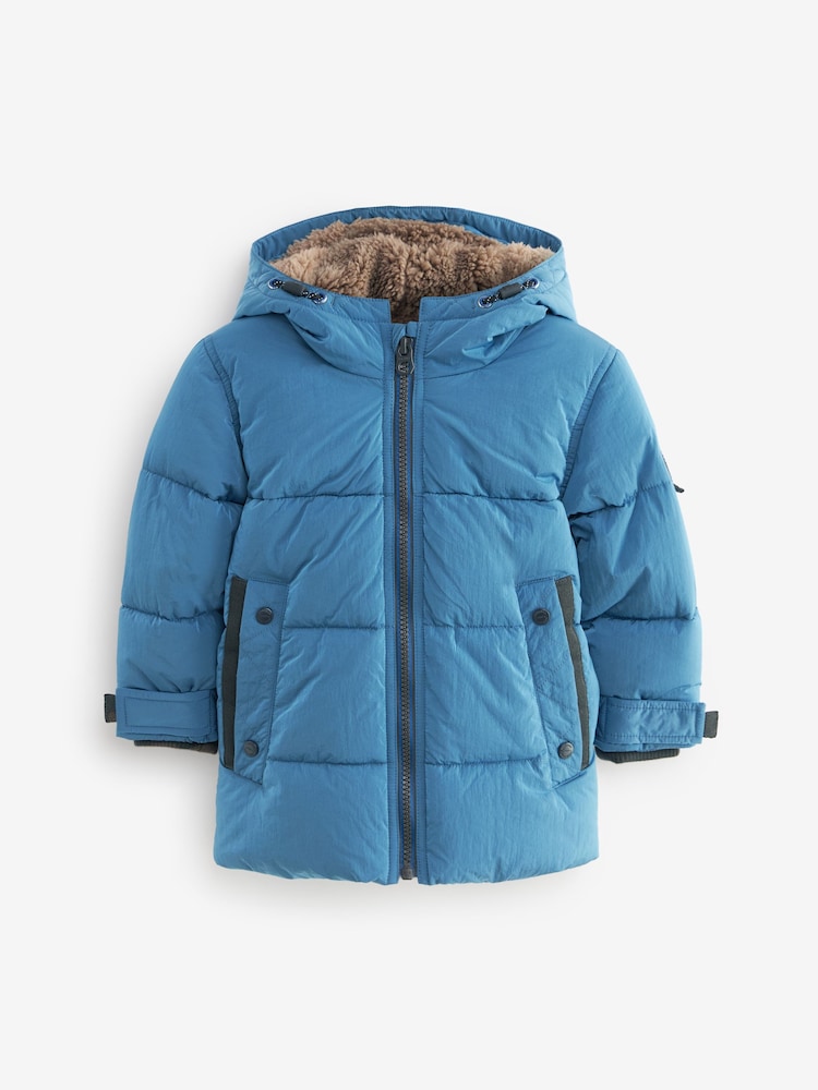 Blue Borg Fleece Lined Shower Resistant Hooded Padded Coat (3mths-7yrs) - Image 6 of 11