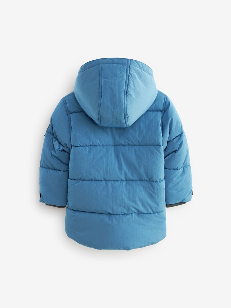 Blue Borg Fleece Lined Shower Resistant Hooded Padded Coat (3mths-7yrs) - Image 7 of 11