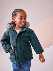 Navy Faux Fur Hood Shower Resistant Parka (3mths-7yrs) - Image 1 of 11