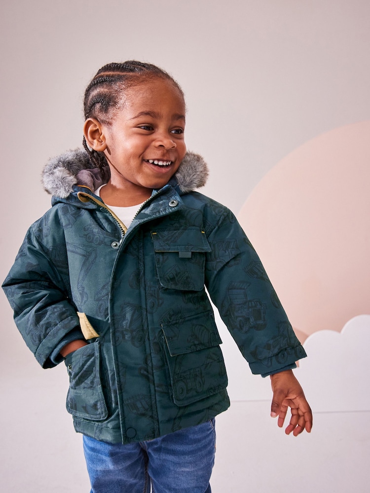 Navy Faux Fur Hood Shower Resistant Parka (3mths-7yrs) - Image 1 of 11