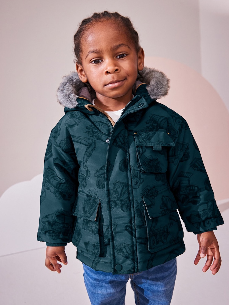 Navy Faux Fur Hood Shower Resistant Parka (3mths-7yrs) - Image 2 of 11