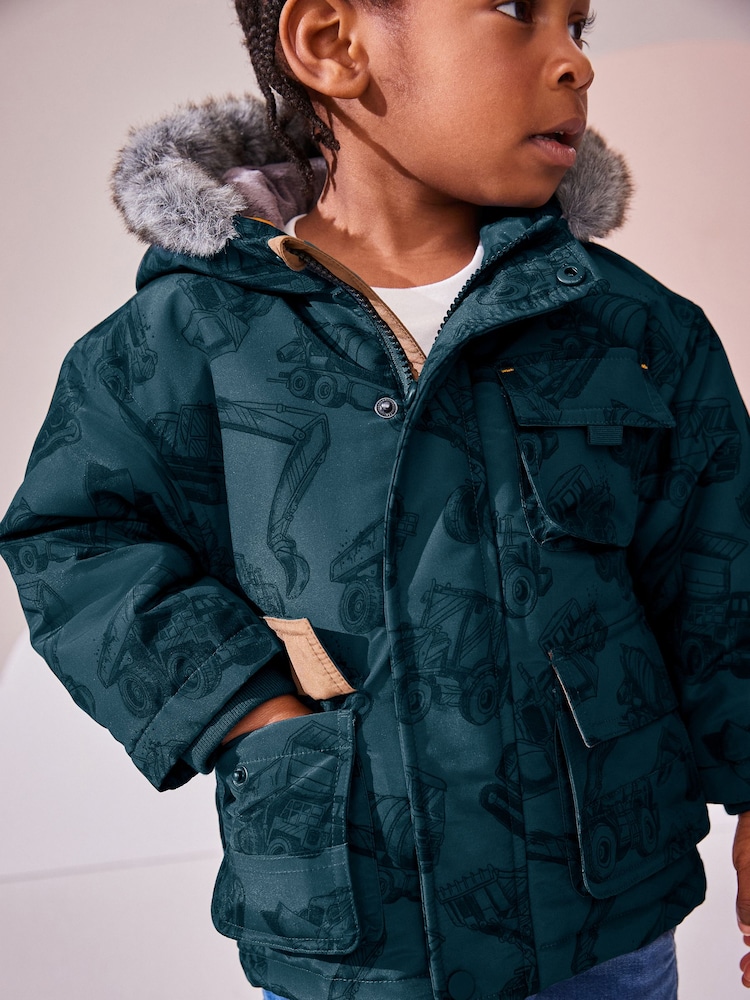 Navy Faux Fur Hood Shower Resistant Parka (3mths-7yrs) - Image 4 of 11