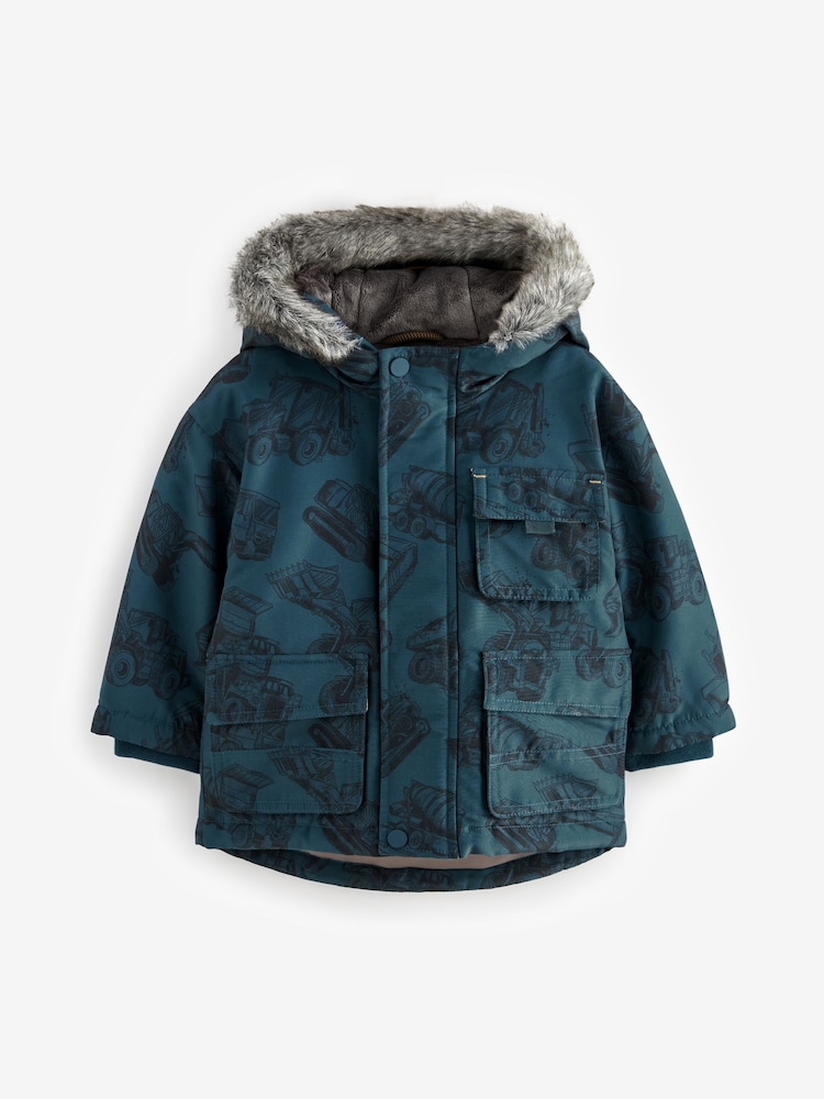 Navy Faux Fur Hood Shower Resistant Parka (3mths-7yrs) - Image 5 of 11