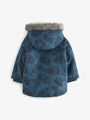 Navy Faux Fur Hood Shower Resistant Parka (3mths-7yrs) - Image 6 of 11