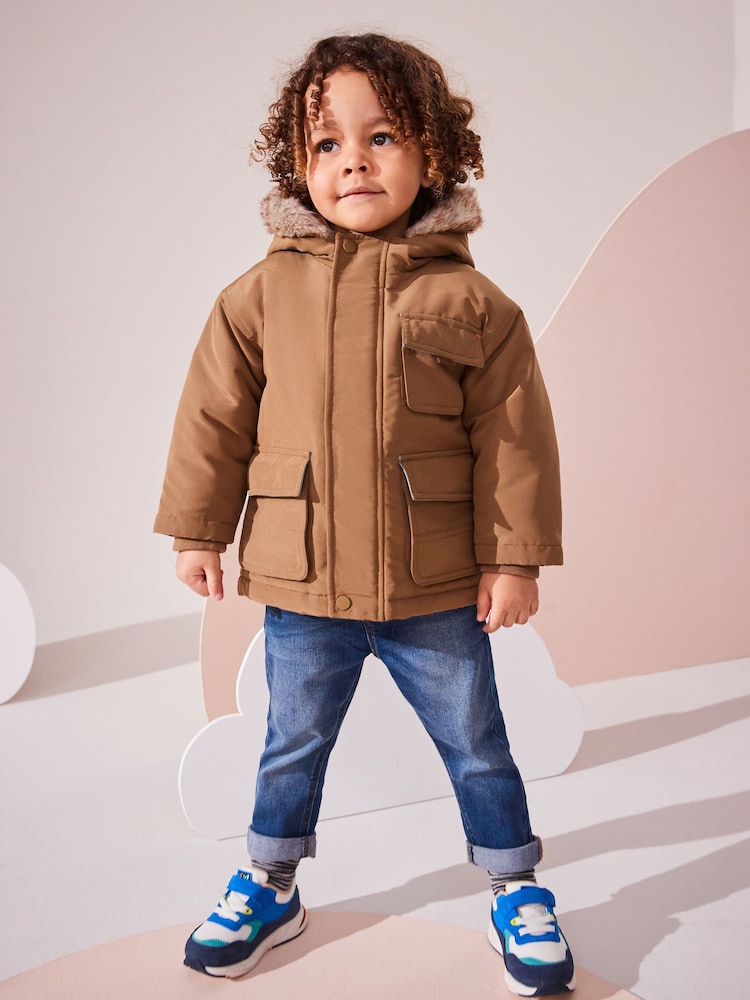 Neutral Faux Fur Hood Shower Resistant Parka (3mths-7yrs) - Image 1 of 1