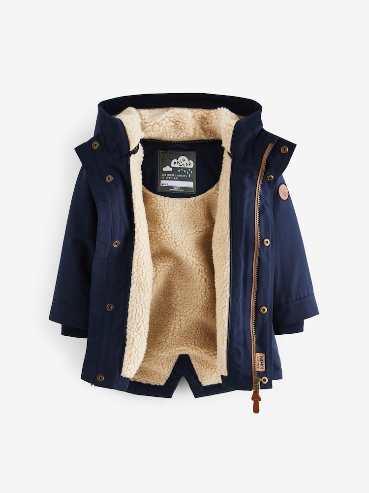 Navy Waterproof Borg Fleece Lined Parka (3mths-7yrs) - Image 3 of 6