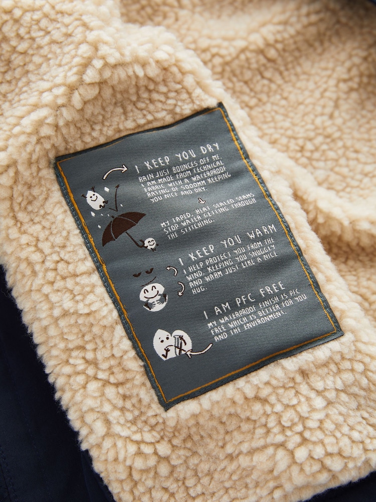 Navy Waterproof Borg Fleece Lined Parka (3mths-7yrs) - Image 4 of 6