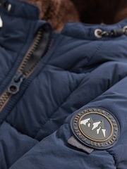 Navy Borg Fleece Lined Shower Resistant Hooded Padded Coat (3mths-7yrs) - Image 10 of 11