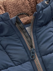 Navy Borg Fleece Lined Shower Resistant Hooded Padded Coat (3mths-7yrs) - Image 11 of 11