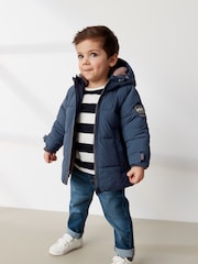 Navy Borg Fleece Lined Shower Resistant Hooded Padded Coat (3mths-7yrs) - Image 2 of 11