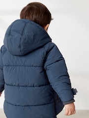 Navy Borg Fleece Lined Shower Resistant Hooded Padded Coat (3mths-7yrs) - Image 5 of 11