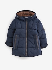 Navy Borg Fleece Lined Shower Resistant Hooded Padded Coat (3mths-7yrs) - Image 7 of 11