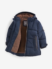 Navy Borg Fleece Lined Shower Resistant Hooded Padded Coat (3mths-7yrs) - Image 8 of 11