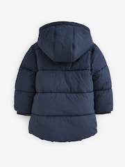 Navy Borg Fleece Lined Shower Resistant Hooded Padded Coat (3mths-7yrs) - Image 9 of 11