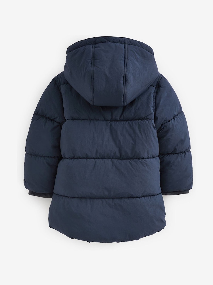 Navy Borg Fleece Lined Shower Resistant Hooded Padded Coat (3mths-7yrs) - Image 9 of 11