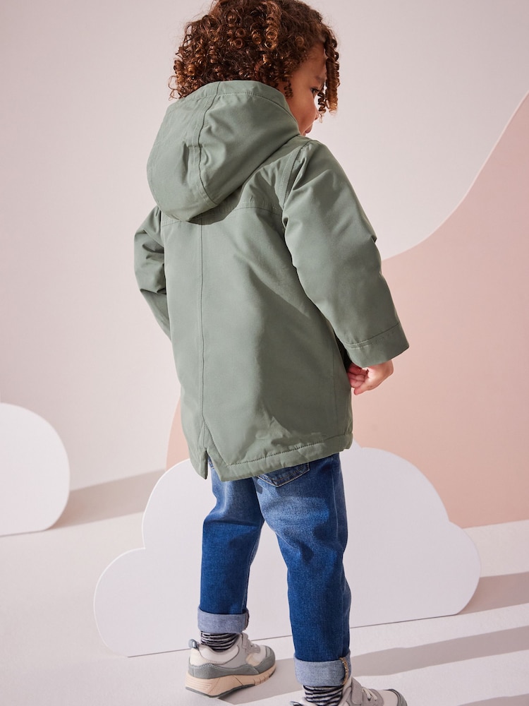 Sage Green Waterproof Borg Fleece Lined Parka (3mths-7yrs) - Image 2 of 9