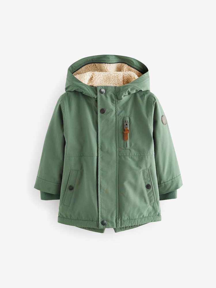 Sage Green Waterproof Borg Fleece Lined Parka (3mths-7yrs) - Image 3 of 9