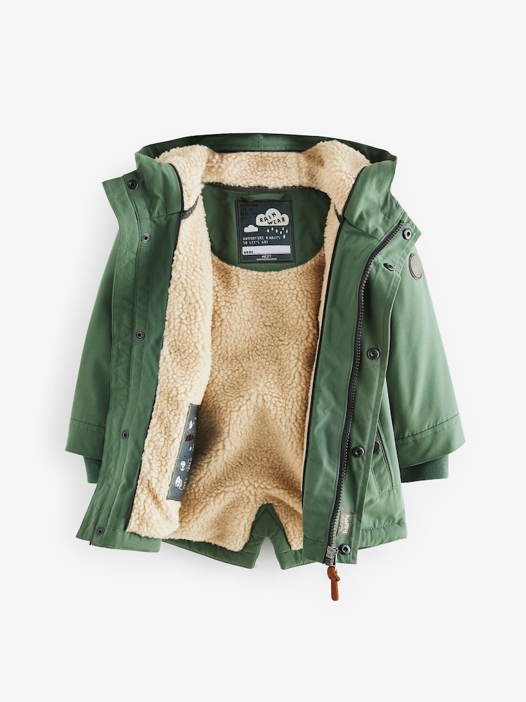 Sage Green Waterproof Borg Fleece Lined Parka (3mths-7yrs) - Image 4 of 9