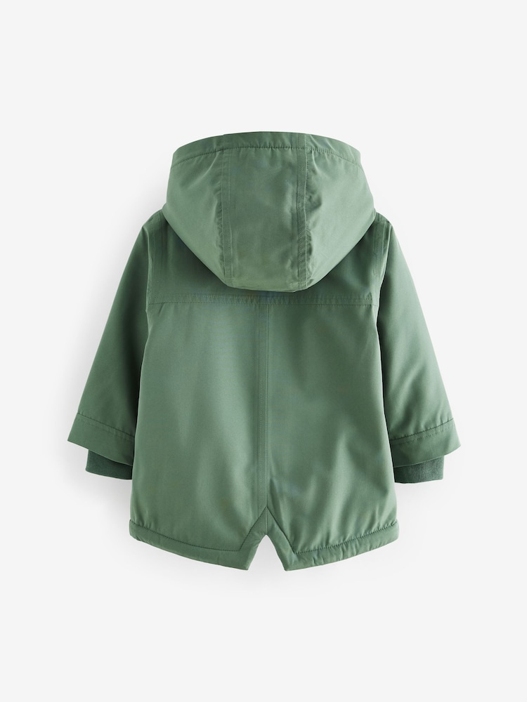 Sage Green Waterproof Borg Fleece Lined Parka (3mths-7yrs) - Image 5 of 9