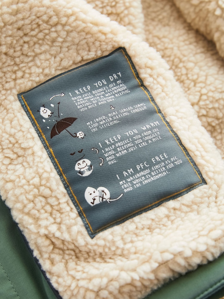 Sage Green Waterproof Borg Fleece Lined Parka (3mths-7yrs) - Image 7 of 9