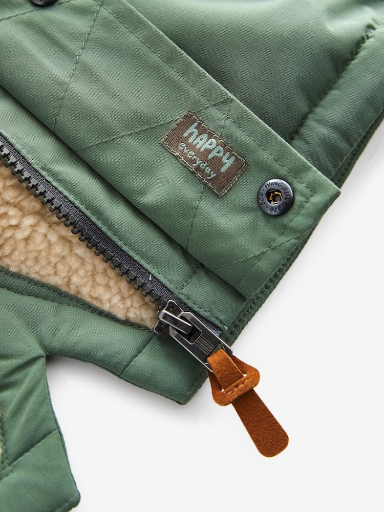 Sage Green Waterproof Borg Fleece Lined Parka (3mths-7yrs) - Image 8 of 9