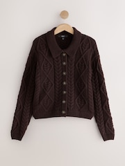 Chocolate Brown Cable Knit Long Sleeve Cardigan - Image 1 of 3