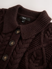 Chocolate Brown Cable Knit Long Sleeve Cardigan - Image 2 of 3