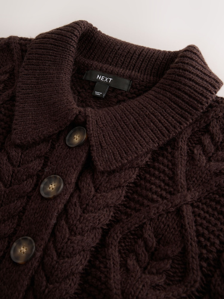 Chocolate Brown Cable Knit Long Sleeve Cardigan - Image 2 of 3 Chocolate Brown Cable Knit Long Sleeve Cardigan - Image 2 of 3