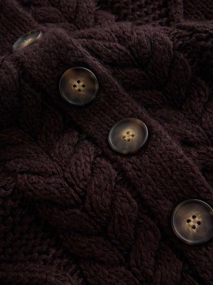 Chocolate Brown Cable Knit Long Sleeve Cardigan - Image 3 of 3 Chocolate Brown Cable Knit Long Sleeve Cardigan - Image 3 of 3