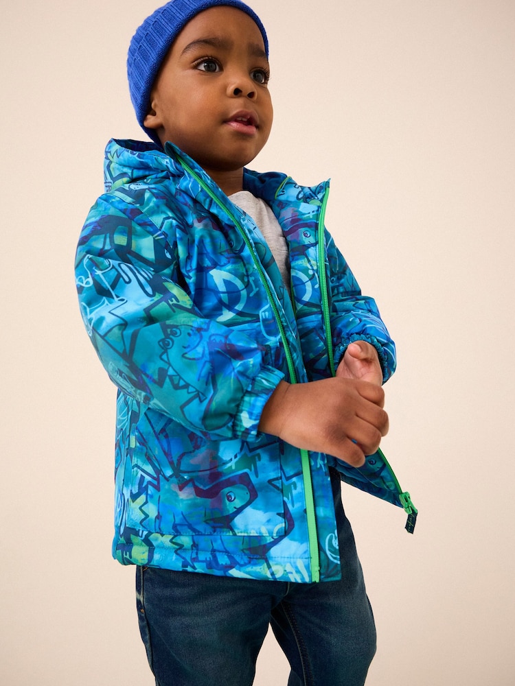 Navy Graffiti Waterproof Warm Padded Coat (3mths-7yrs) - Image 1 of 8