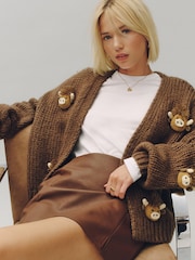 Chocolate Brown Crochet Hamish - Soft Touch Chunky Knit Open Cardigan - სურათი 1 5-დან