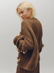 Chocolate Brown Crochet Hamish - Soft Touch Chunky Knit Open Cardigan - სურათი 3 5-დან