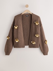 Chocolate Brown Crochet Hamish Soft Touch Chunky Knit Open Cardigan - Image 6 of 8