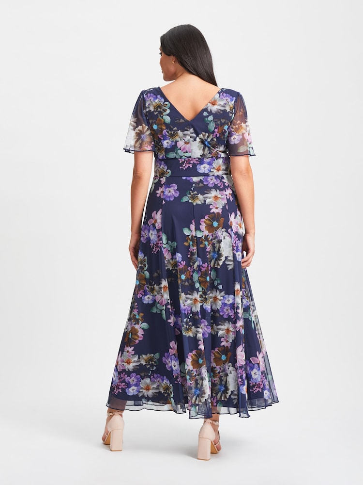 Scarlett & Jo Blue Floral Curve Isabelle Angel Sleeve Maxi Dress - Image 2 of 5