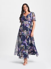 Scarlett & Jo Blue Floral Curve Isabelle Angel Sleeve Maxi Dress - Image 3 of 5