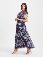 Scarlett & Jo Blue Floral Curve Isabelle Angel Sleeve Maxi Dress - Image 4 of 5
