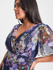 Scarlett & Jo Blue Floral Curve Isabelle Angel Sleeve Maxi Dress - Image 5 of 5