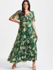 Scarlett & Jo Green Floral Isabelle Angel Sleeve Maxi Dress - Image 1 of 5